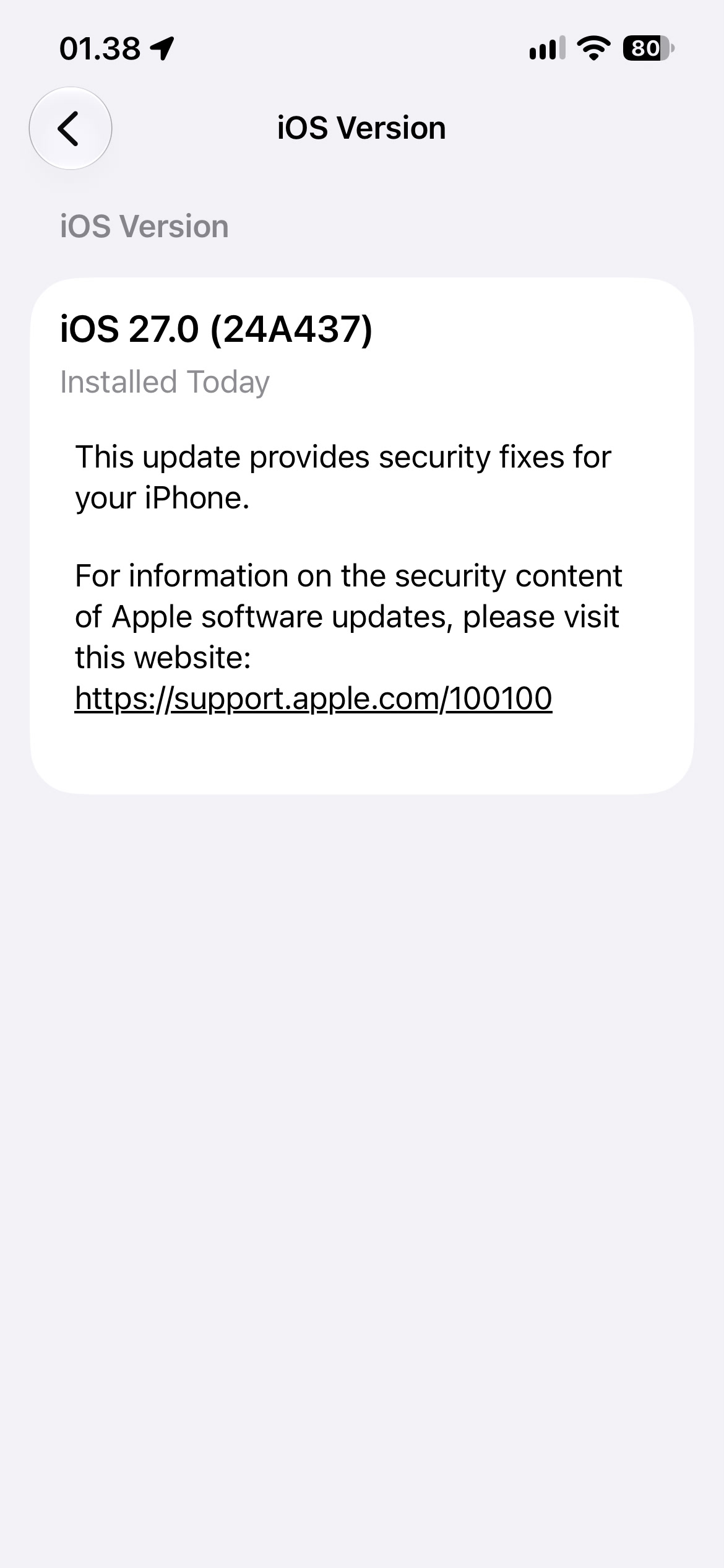 Versi dan nomor build iOS 27